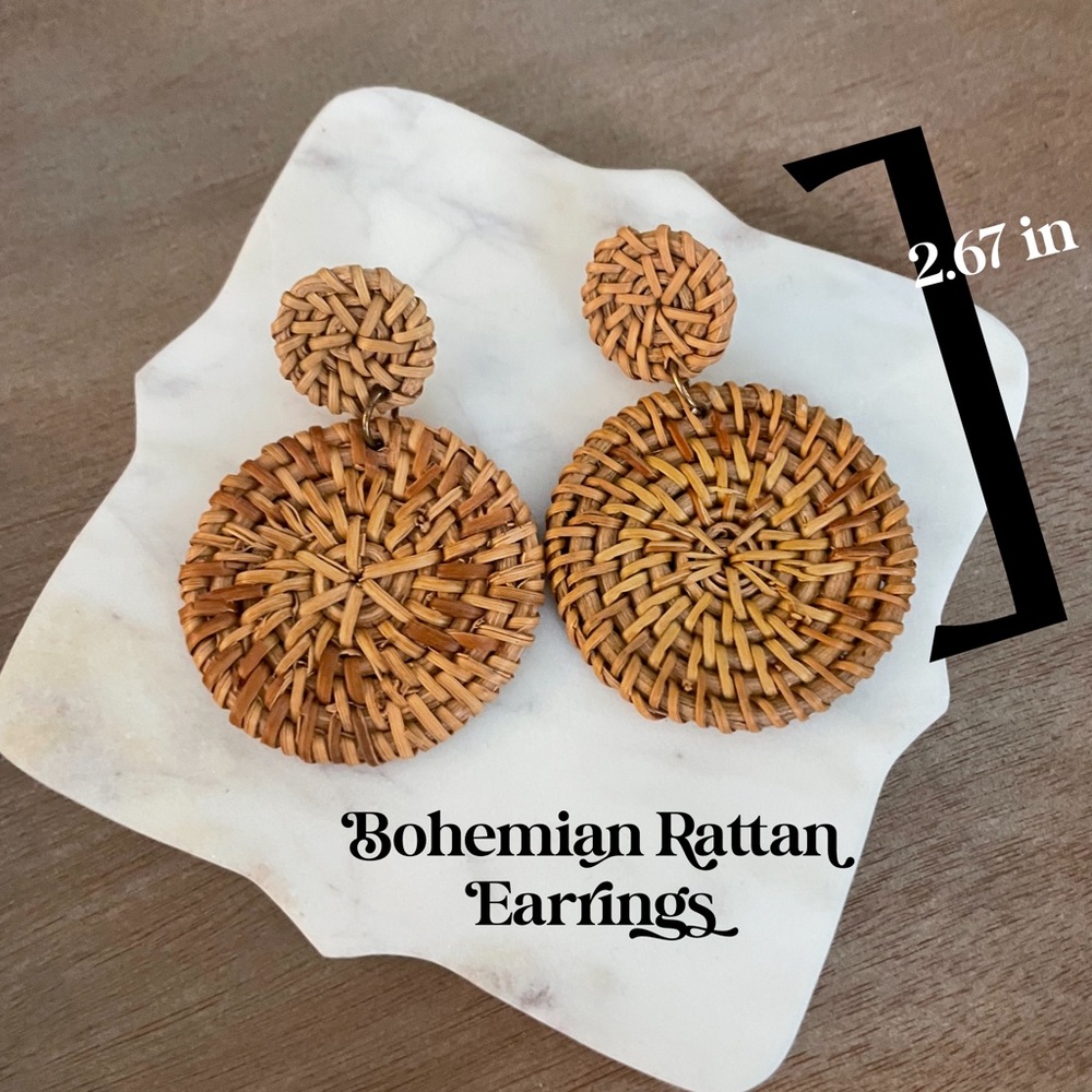Bohemian Rattan Earrings with Stud